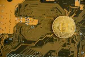 Blockchain technology, bitcoin mining concept.