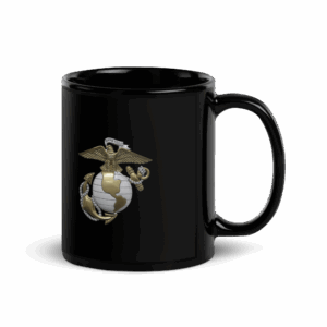 USMC EGA Black Coffee Mug – 11oz/15oz Ceramic Mug with Eagle, Globe, and Anchor Emblem