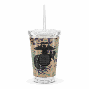 USMC Digital Camo Insulated Tumbler – 16 oz. Reusable Acrylic Cup with Lid & Straw