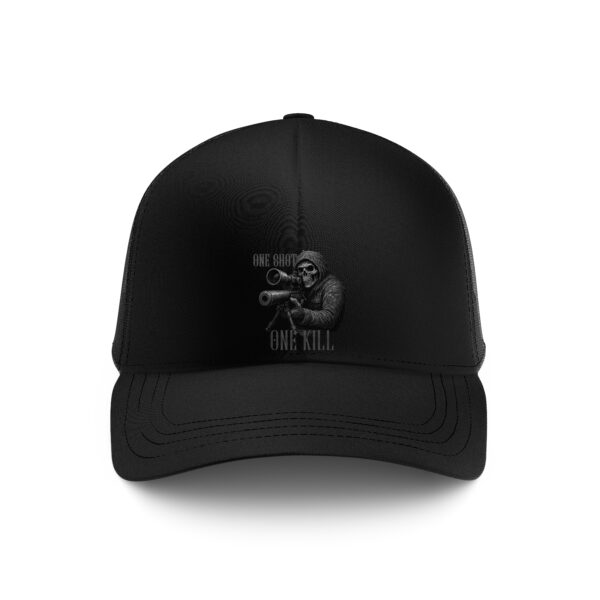 One Shot One Kill Sniper Hat – USMC Inspired Trucker Cap | Black | MADE IN USA - Image 1