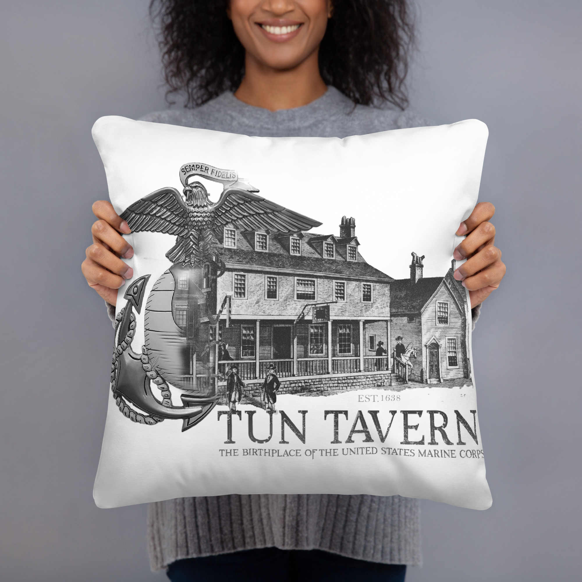 all-over-print-basic-pillow-18x18-front-690280fb8e693.jpg Tun Tavern USMC EGA Pillow - Image 2
