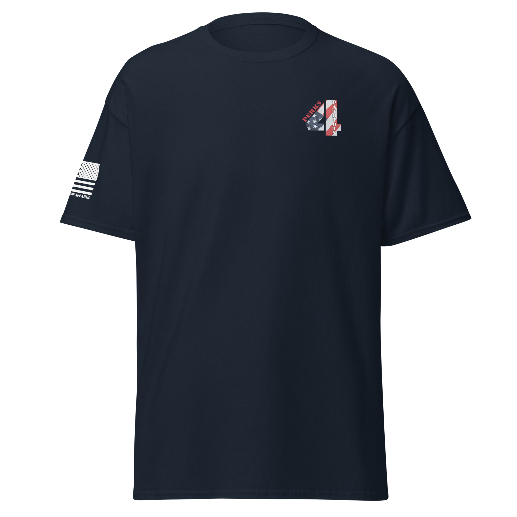 unisex-classic-tee-navy-front-68e68710eb75f Perks 4 Patriots Navy Tshirt - Cotton Tee - Unisex - Image 1
