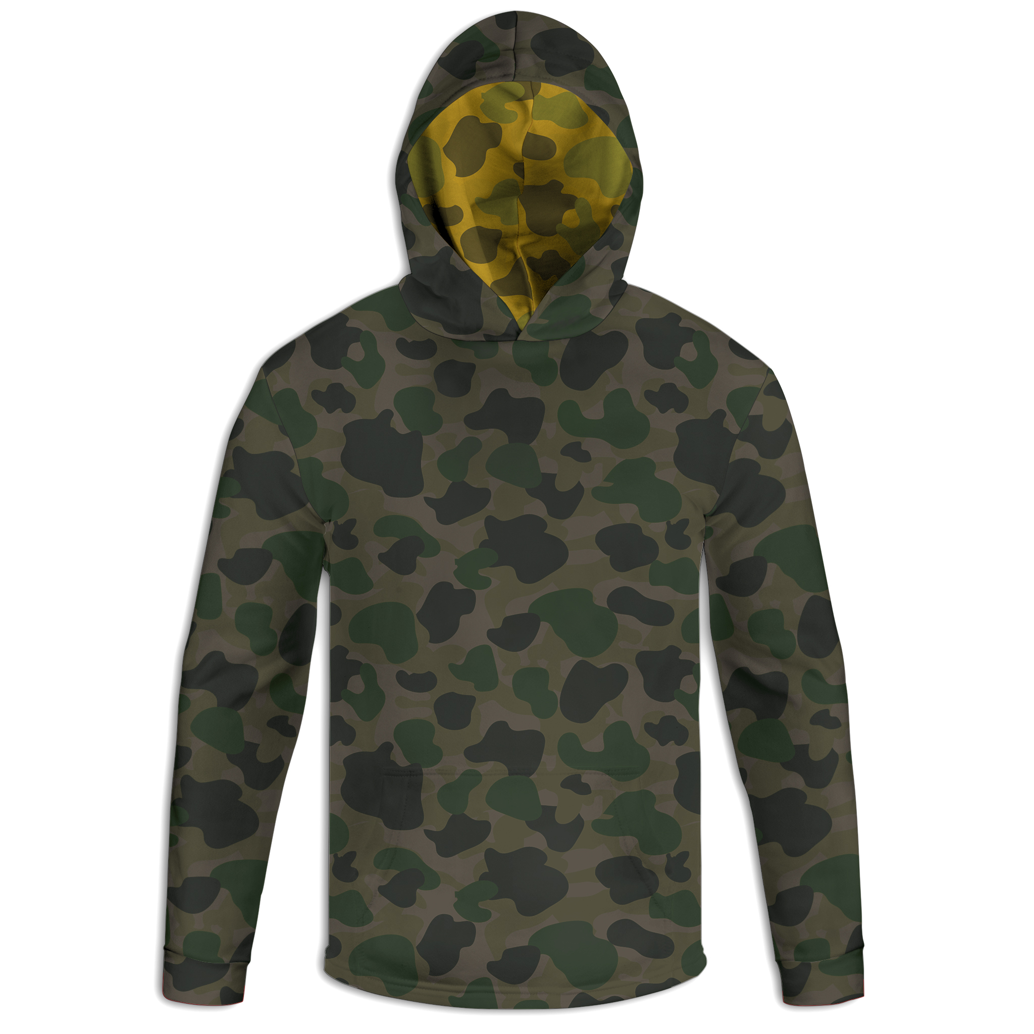 UHD-SEMPFI114-Front-Mockup.jpg Green Woodland Camo Unisex Pullover Hoodie (Made in USA) - Image 1